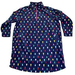 Lands End Womens Nightgown Fleece 2X Quarter Zip Christmas Tree Multicolor Blue